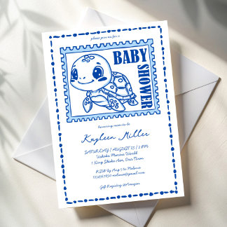 Under the sea blue cute turtle baby shower kaart