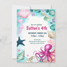 Under the Sea Girl Kid Birthday Party Kaart