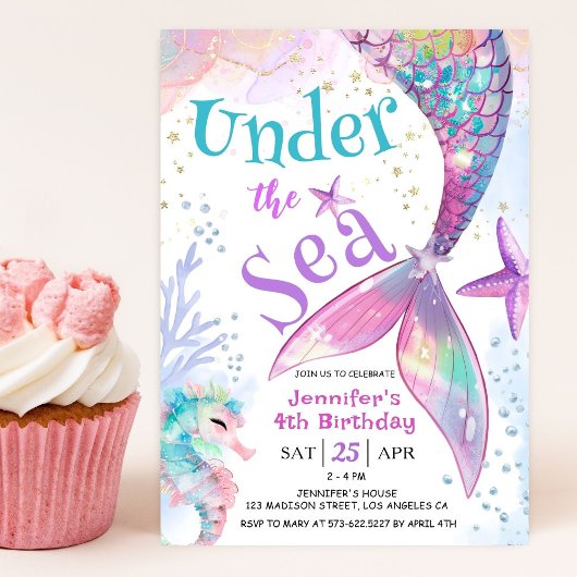 Under the Sea Mermaid 4th Birthday Invitation