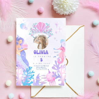 Under the sea Mermaid Birthday Invitation card Kaart