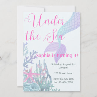Under the Sea Mermaid Birthday Party Invitation Kaart