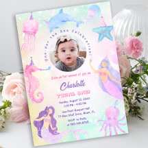 Under the Sea Mermaid Girl 1st Birthday Invitation