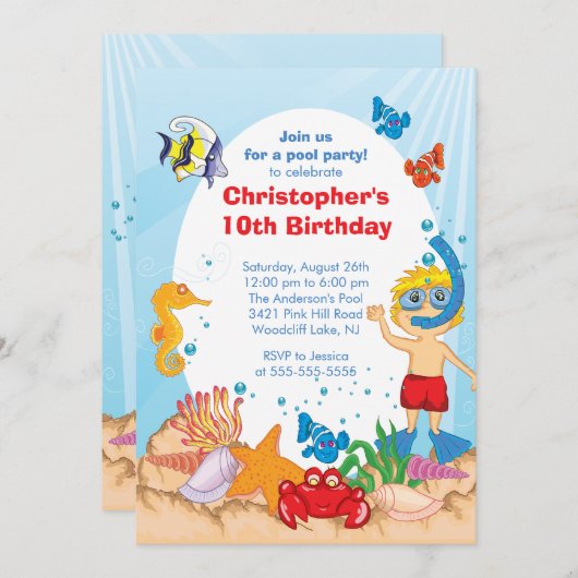 Under the Sea Pool Party Anniversaire Invitation (Devant / Derrière)