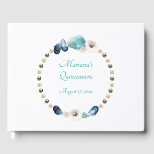 Under the Sea Quinceanera Feest Teal Blauwe Schelp Gastenboek