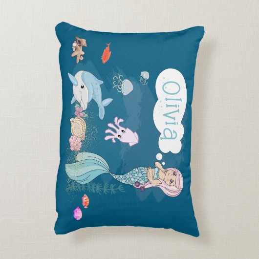 Under the Sea Sweet Mermaid Personalized Accent Kussen (Achterkant (Verticaal))