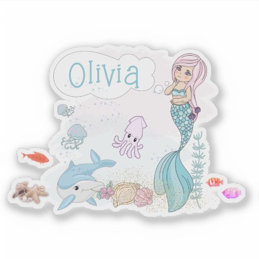Under the Sea Sweet Mermaid Personalized Sticker (Voorkant)
