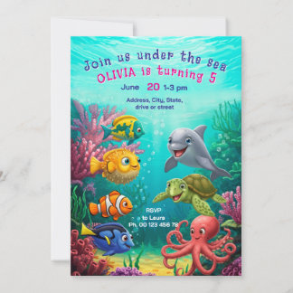Under the sea Theme invitaion. Kids party. Kaart