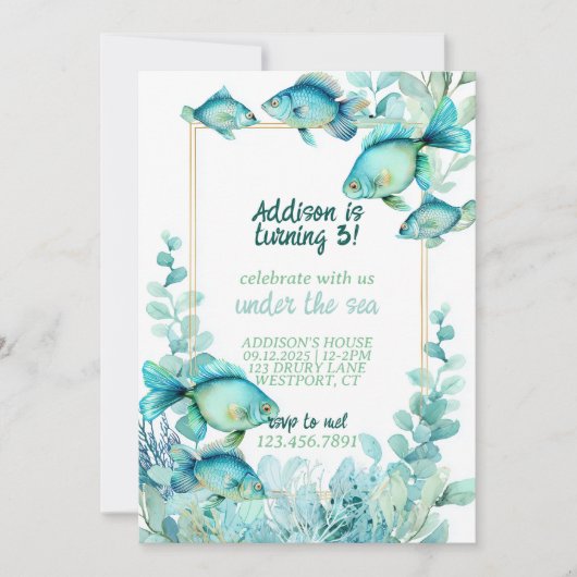 Under the Sea Watercolor Birthday Invitation (Devant)