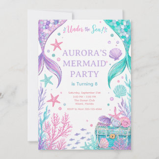 Under The Sea Watercolor Party Invite Kaart