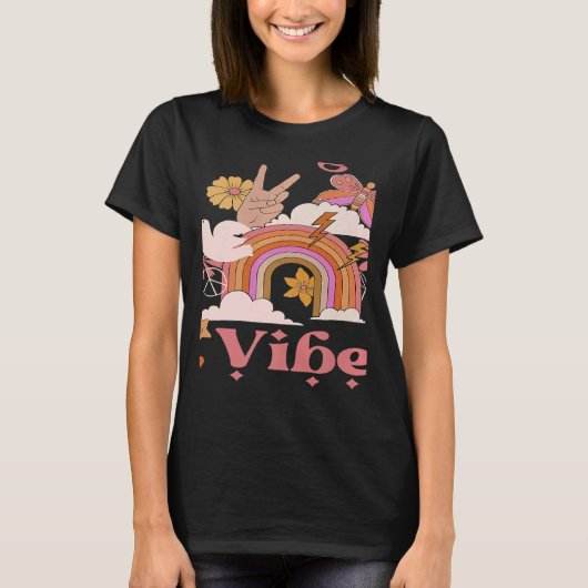 Undergrad Vibes School Groovy Retro Boho Rainbow C T-shirt (Voorkant)