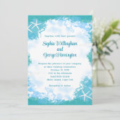 Undersea Stars Tropical Aqua Wedding Invitation Kaart (Staand voorkant)