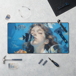 Underwater Girl & Tropical Fish Oil Painting Desk  Bureaumat