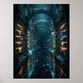 Underwater Library Fantasy Art Poster