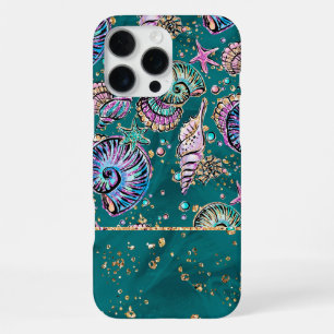 Underwater Teal Luxe Groene Pastel Gouden Schelp iPhone 16 Pro Max Hoesje