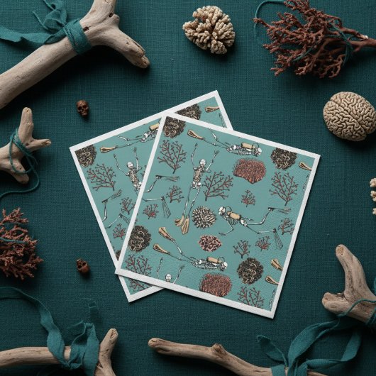 Underwater Teal Skeleton Scuba Diving Paper Servet