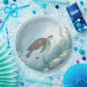 Underwater world with turtle papieren bordje (Feest)