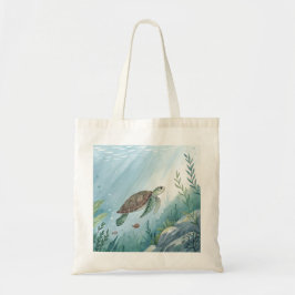 Underwater world with turtle tote bag
