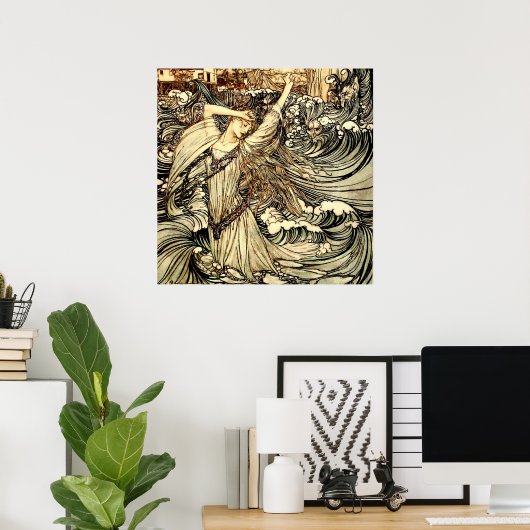 "Undine in the Waves" van Arthur Rackham Poster (Thuiskantoor)
