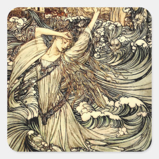 "Undine in the Waves" van Arthur Rackham Vierkante Sticker