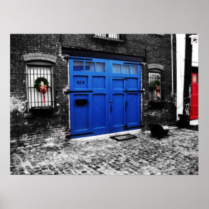 une affiche bleue de toile de porte - taille