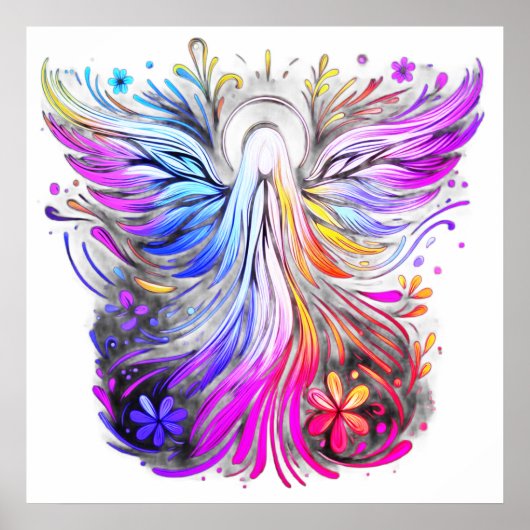 Une affiche murale d'ange de style rétro aux coule (Devant)