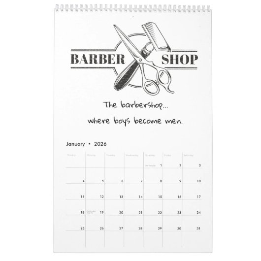 Une année d'inspiration barbier Calendrier (Jan 2026)