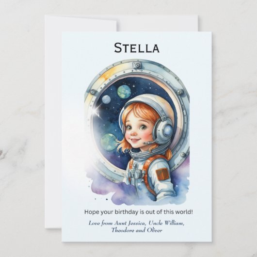 Une astronaute dans la fusée spatiale Carte d'anni (Devant)