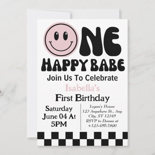 Une Bébé Joyeuse Fille 1er Anniversaire Invitation (Devant)