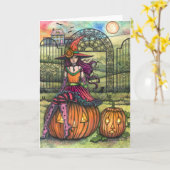 Une belle carte d'art blanche pour sorcière coloré (Fleur jaune)