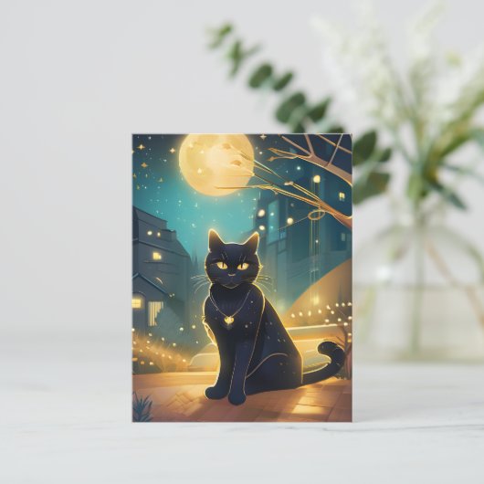 Une belle carte postale de chat noir (Debout devant)