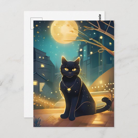 Une belle carte postale de chat noir (Devant / Derrière)