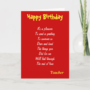 Une bonne carte d'anniversaire pour les enseignant