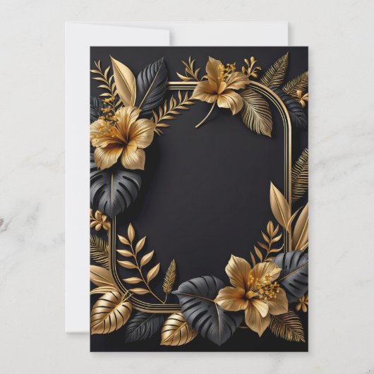 une carte à plat design mariage noir et or (Devant)