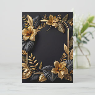 une carte à plat design mariage noir et or