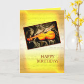 Une carte d'anniversaire avec un violon (Fleur jaune)