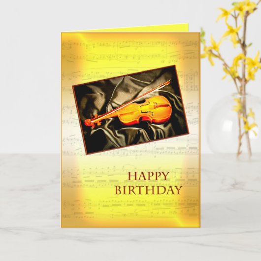 Une carte d'anniversaire avec un violon (Fleur jaune)