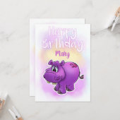 Une carte d'anniversaire Hippo Joyeux (Devant/Arrière en situation)