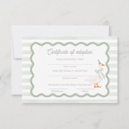 Une carte de certificat d'adoption de peluche "Une (Devant)