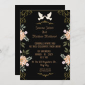 Une carte de mariage noire, dorée et florale (Devant / Derrière)