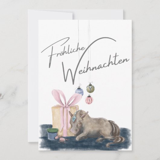 Une carte de Noël avec une photo de cheval, un cad (Devant)