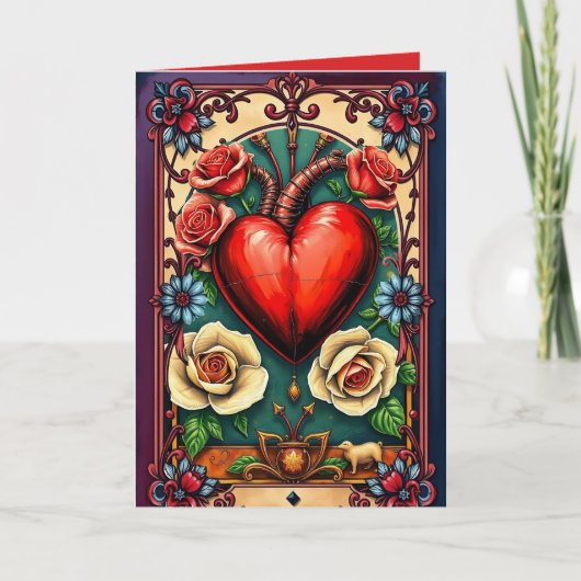 Une carte de note pliée au coeur (Devant)