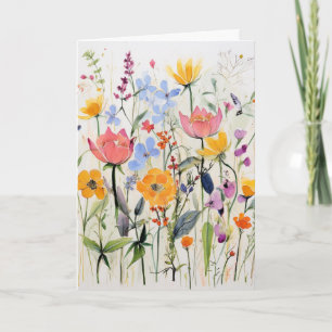 Une carte de vœux florale fantaisiste, fleurs sauv