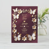 Une carte Faire-part de mariage dorée et bordeaux (Debout devant)