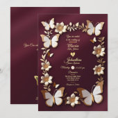 Une carte Faire-part de mariage dorée et bordeaux (Devant / Derrière)