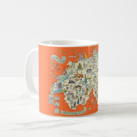 Une carte joyeuse et illustrée de la Mug Suisse (Devant gauche)