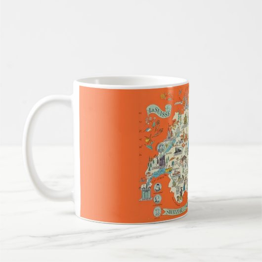Une carte joyeuse et illustrée de la Mug Suisse (Gauche)