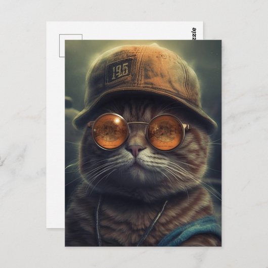 Une carte postale de chat cool (Devant / Derrière)