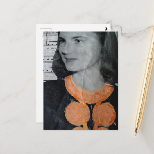 Une carte postale de collage de beauté vintage (Devant/Arrière en situation)