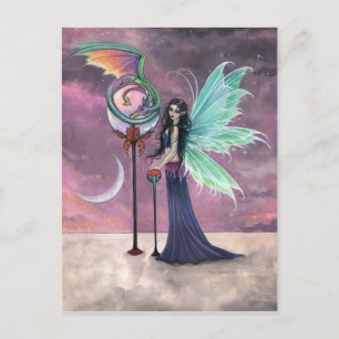 Une carte postale de fée et de dragon de rêve viva