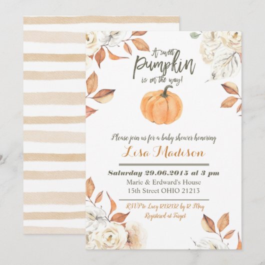 Une citrouille douce est en route invitation à une (Devant / Derrière)